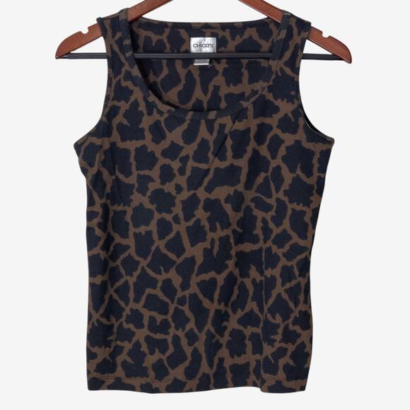 Chico’s Women’s Tank Top Safari Chic Animal Print Mobwife Scoop Neck Size M - Picture 1 of 4